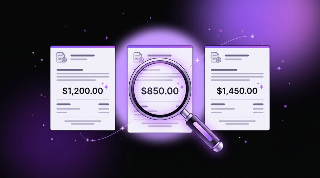 Tres cotizaciones de diseño web con el mismo texto y precios distintos, difíciles de comparar