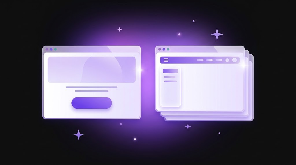 Comparación entre una landing page de una sola sección con botón y una página web de varias páginas